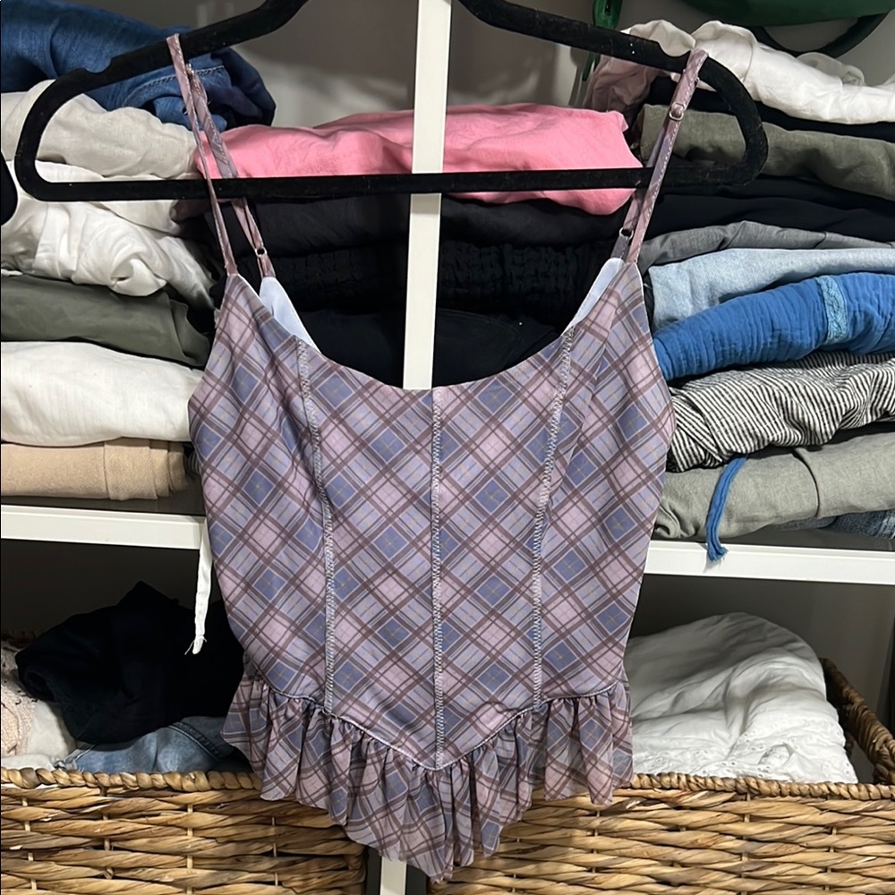 Urban Outfitters Plaid Ruffle Cami Top